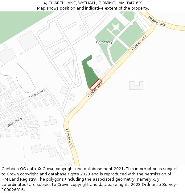 4, CHAPEL LANE, WYTHALL, BIRMINGHAM, B47 6JX: Location map and indicative extent of plot