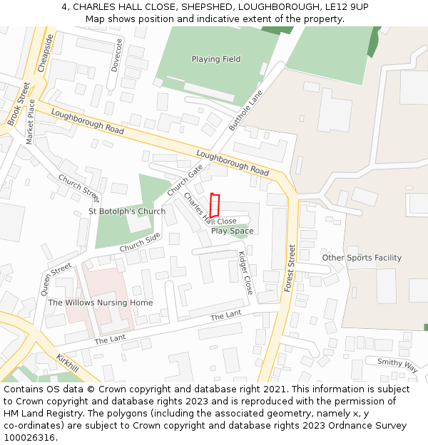 4, CHARLES HALL CLOSE, SHEPSHED, LOUGHBOROUGH, LE12 9UP: Location map and indicative extent of plot