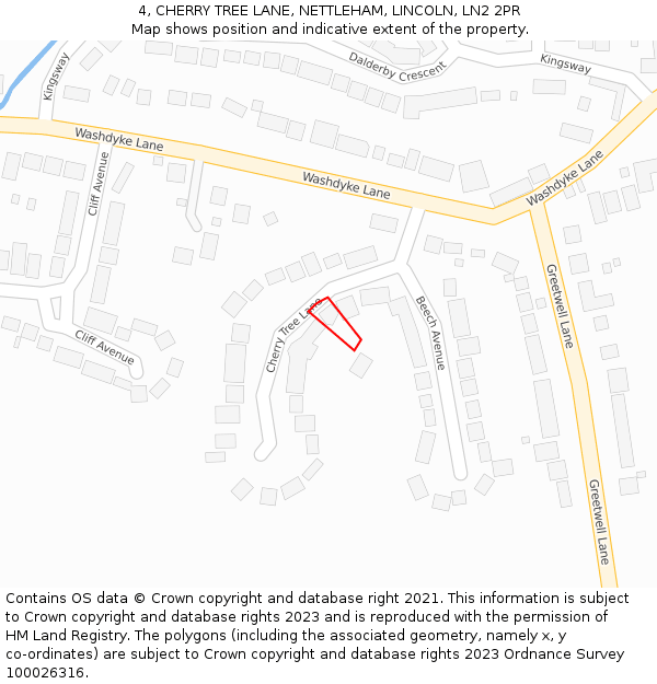 4, CHERRY TREE LANE, NETTLEHAM, LINCOLN, LN2 2PR: Location map and indicative extent of plot