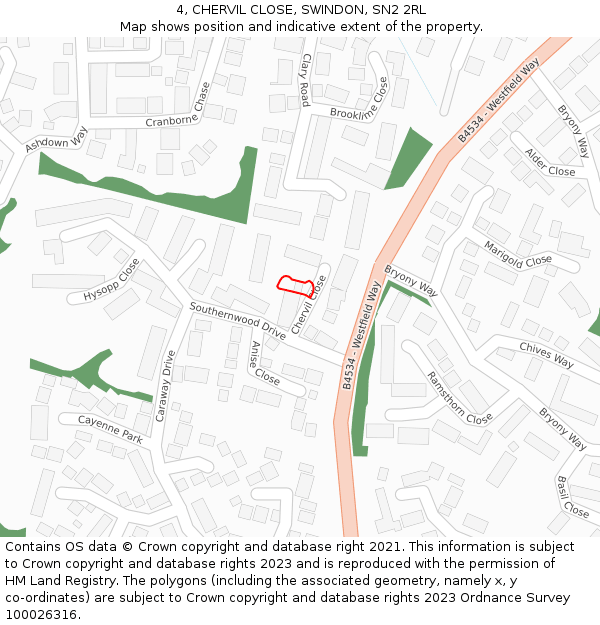 4, CHERVIL CLOSE, SWINDON, SN2 2RL: Location map and indicative extent of plot