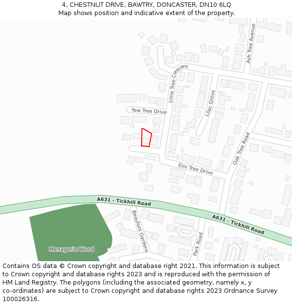 4, CHESTNUT DRIVE, BAWTRY, DONCASTER, DN10 6LQ: Location map and indicative extent of plot