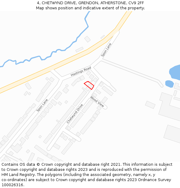 4, CHETWYND DRIVE, GRENDON, ATHERSTONE, CV9 2FF: Location map and indicative extent of plot