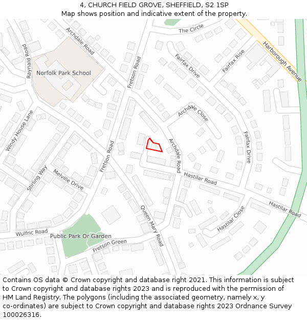 4, CHURCH FIELD GROVE, SHEFFIELD, S2 1SP: Location map and indicative extent of plot