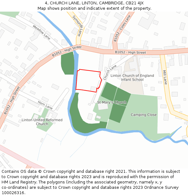 4, CHURCH LANE, LINTON, CAMBRIDGE, CB21 4JX: Location map and indicative extent of plot