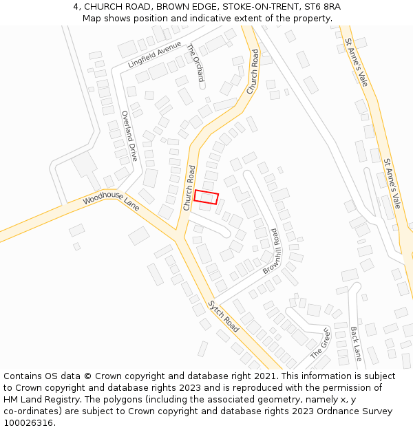 4, CHURCH ROAD, BROWN EDGE, STOKE-ON-TRENT, ST6 8RA: Location map and indicative extent of plot