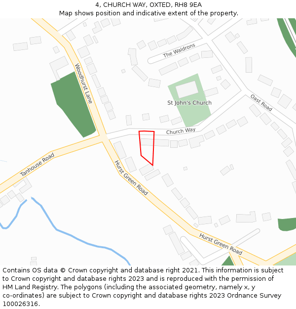 4, CHURCH WAY, OXTED, RH8 9EA: Location map and indicative extent of plot