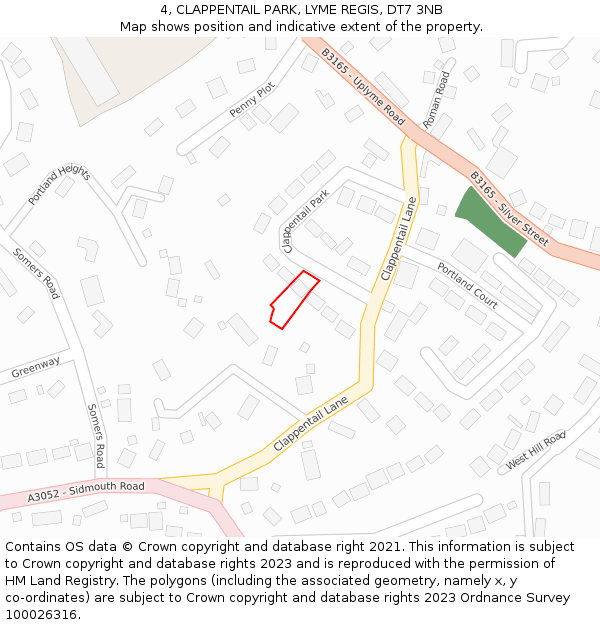 4, CLAPPENTAIL PARK, LYME REGIS, DT7 3NB: Location map and indicative extent of plot