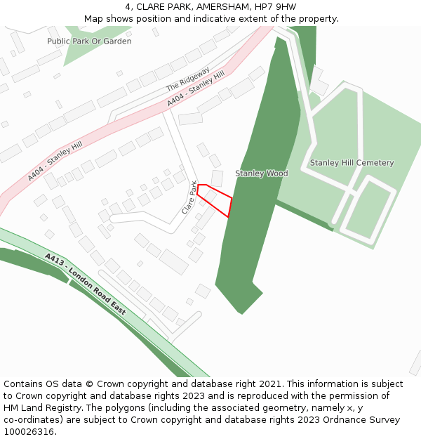 4, CLARE PARK, AMERSHAM, HP7 9HW: Location map and indicative extent of plot