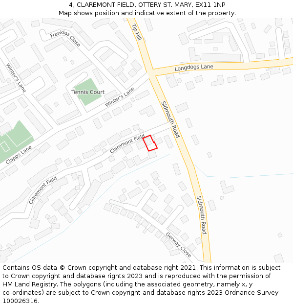 4, CLAREMONT FIELD, OTTERY ST. MARY, EX11 1NP: Location map and indicative extent of plot