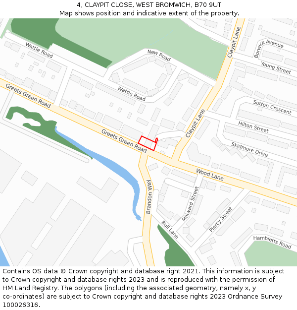 4, CLAYPIT CLOSE, WEST BROMWICH, B70 9UT: Location map and indicative extent of plot