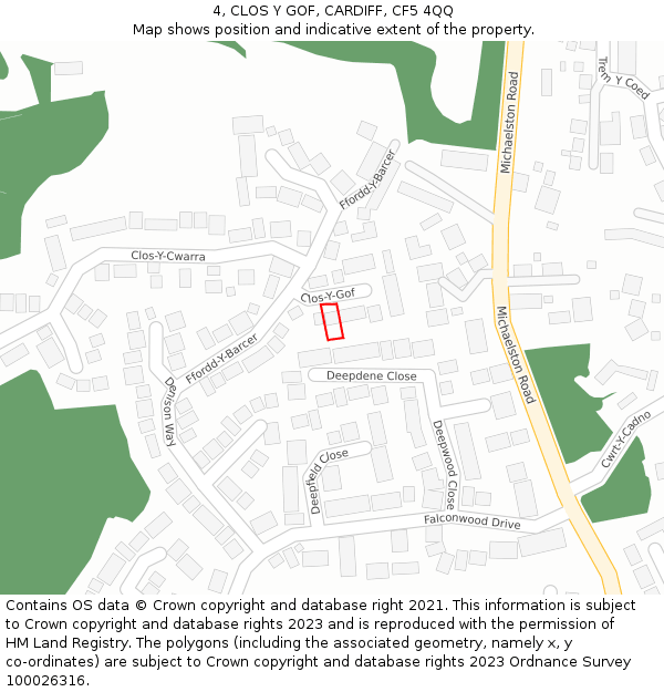 4, CLOS Y GOF, CARDIFF, CF5 4QQ: Location map and indicative extent of plot