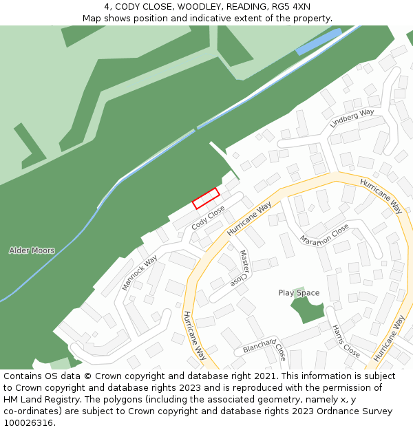 4, CODY CLOSE, WOODLEY, READING, RG5 4XN: Location map and indicative extent of plot