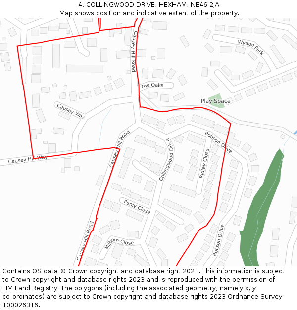 4, COLLINGWOOD DRIVE, HEXHAM, NE46 2JA: Location map and indicative extent of plot