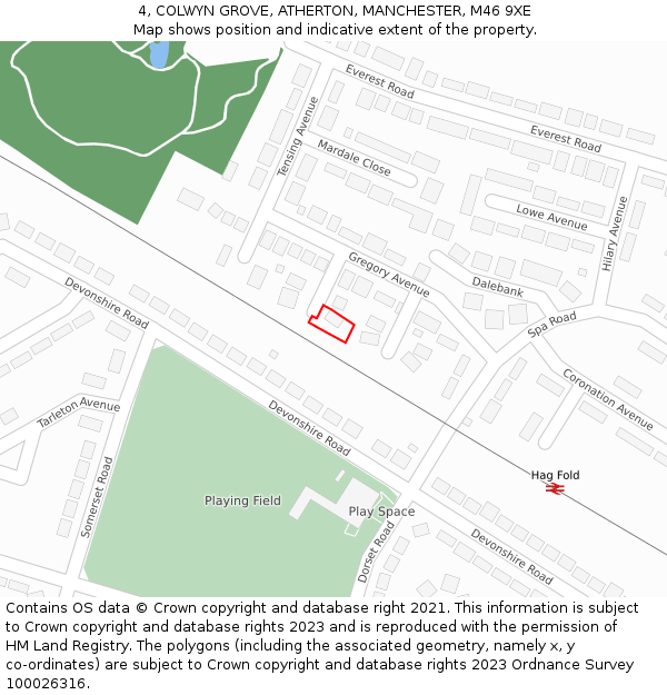 4, COLWYN GROVE, ATHERTON, MANCHESTER, M46 9XE: Location map and indicative extent of plot