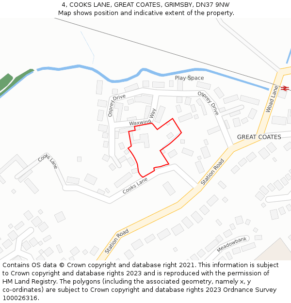 4, COOKS LANE, GREAT COATES, GRIMSBY, DN37 9NW: Location map and indicative extent of plot