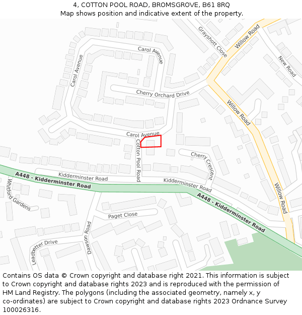 4, COTTON POOL ROAD, BROMSGROVE, B61 8RQ: Location map and indicative extent of plot