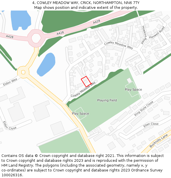 4, COWLEY MEADOW WAY, CRICK, NORTHAMPTON, NN6 7TY: Location map and indicative extent of plot