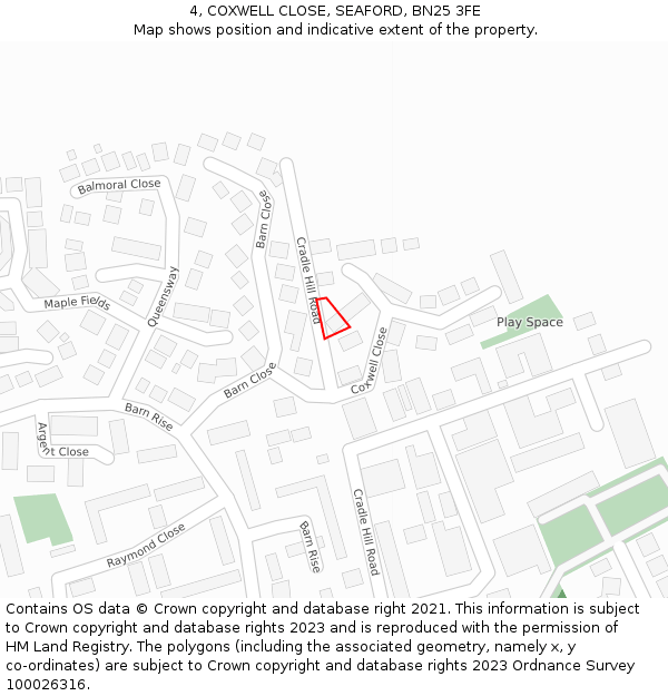 4, COXWELL CLOSE, SEAFORD, BN25 3FE: Location map and indicative extent of plot