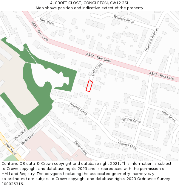 4, CROFT CLOSE, CONGLETON, CW12 3SL: Location map and indicative extent of plot