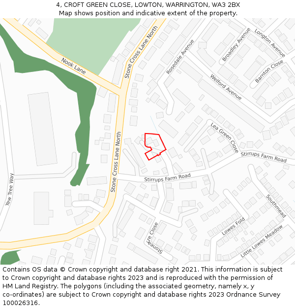 4, CROFT GREEN CLOSE, LOWTON, WARRINGTON, WA3 2BX: Location map and indicative extent of plot