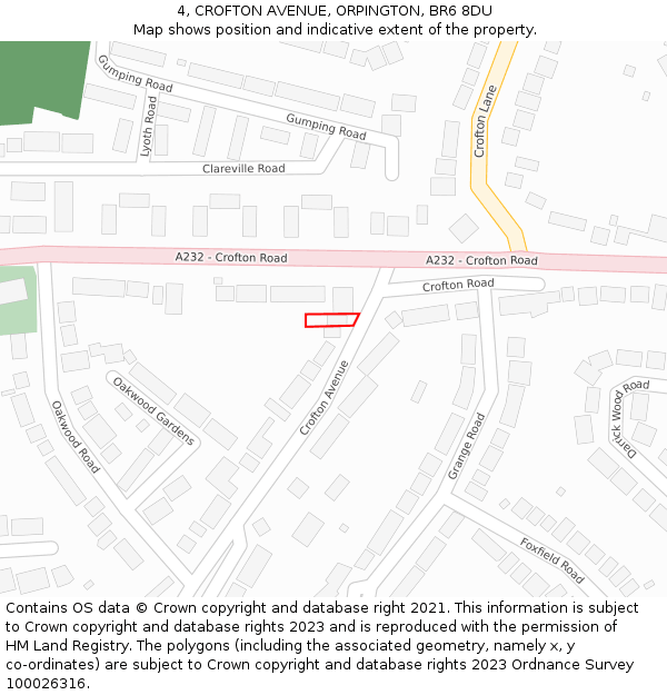 4, CROFTON AVENUE, ORPINGTON, BR6 8DU: Location map and indicative extent of plot