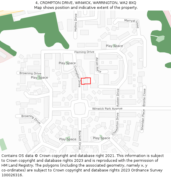 4, CROMPTON DRIVE, WINWICK, WARRINGTON, WA2 8XQ: Location map and indicative extent of plot