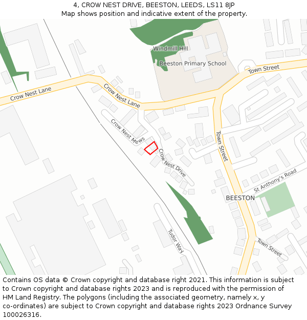 4, CROW NEST DRIVE, BEESTON, LEEDS, LS11 8JP: Location map and indicative extent of plot