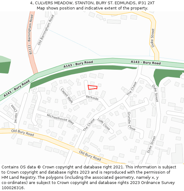 4, CULVERS MEADOW, STANTON, BURY ST. EDMUNDS, IP31 2XT: Location map and indicative extent of plot