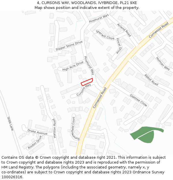 4, CURSONS WAY, WOODLANDS, IVYBRIDGE, PL21 9XE: Location map and indicative extent of plot