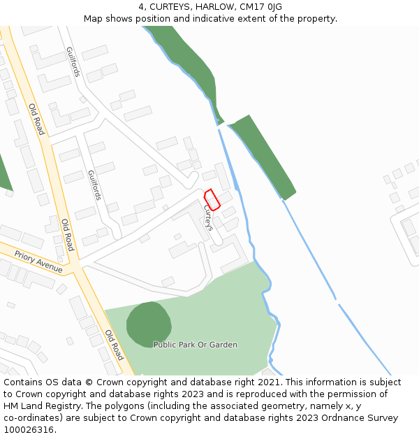 4, CURTEYS, HARLOW, CM17 0JG: Location map and indicative extent of plot