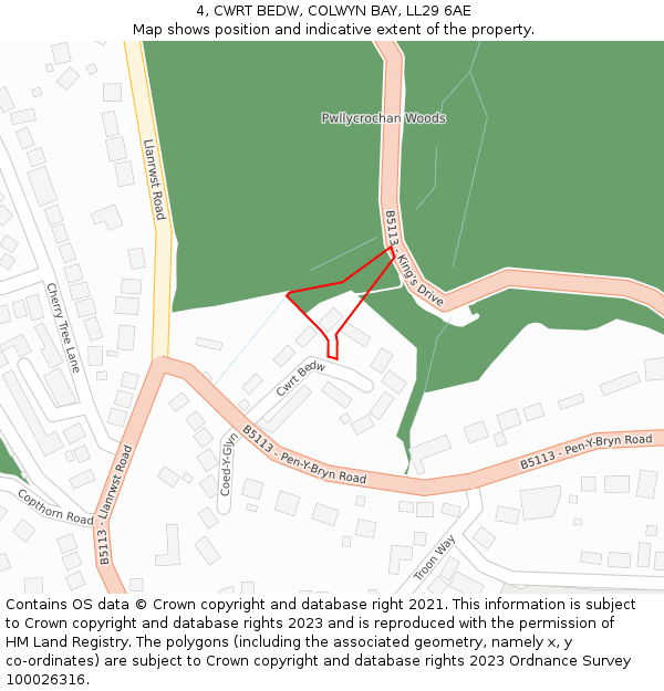 4, CWRT BEDW, COLWYN BAY, LL29 6AE: Location map and indicative extent of plot