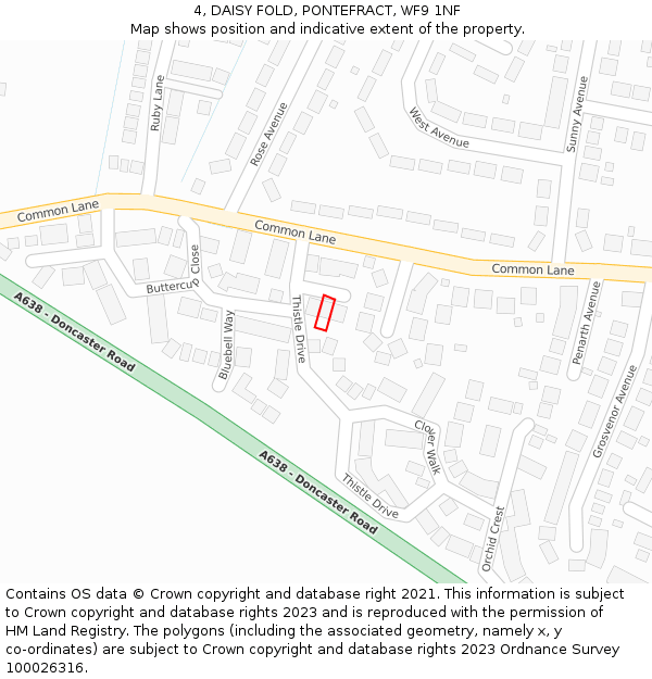 4, DAISY FOLD, PONTEFRACT, WF9 1NF: Location map and indicative extent of plot