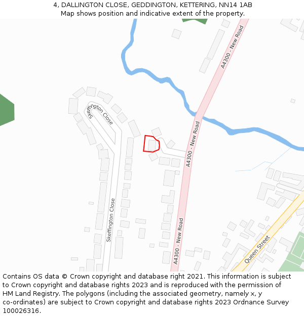 4, DALLINGTON CLOSE, GEDDINGTON, KETTERING, NN14 1AB: Location map and indicative extent of plot