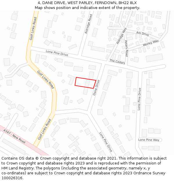 4, DANE DRIVE, WEST PARLEY, FERNDOWN, BH22 8LX: Location map and indicative extent of plot