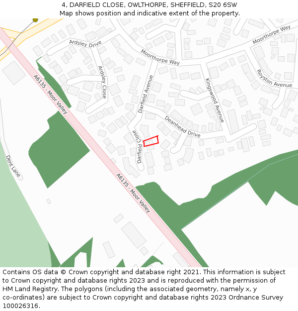 4, DARFIELD CLOSE, OWLTHORPE, SHEFFIELD, S20 6SW: Location map and indicative extent of plot