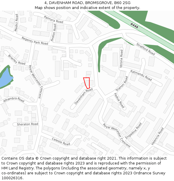 4, DAVENHAM ROAD, BROMSGROVE, B60 2SG: Location map and indicative extent of plot