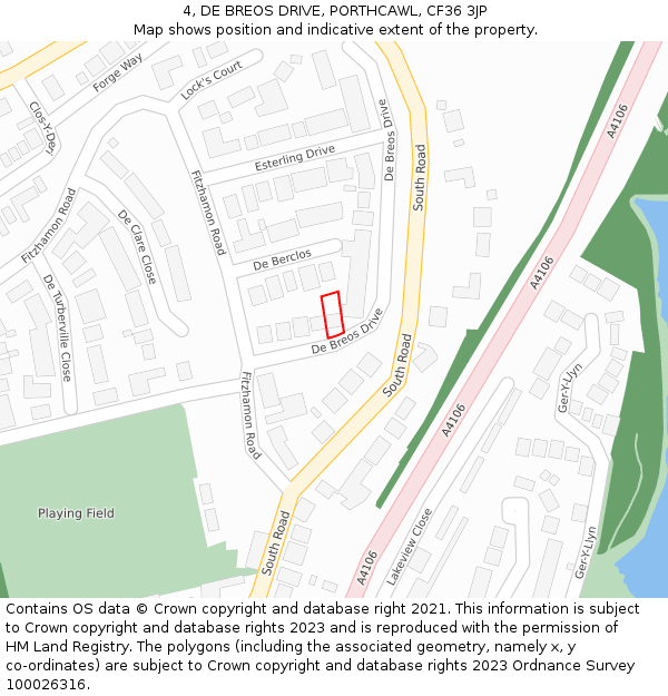 4, DE BREOS DRIVE, PORTHCAWL, CF36 3JP: Location map and indicative extent of plot