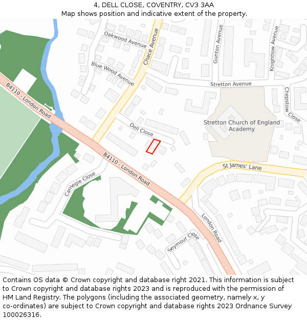 4, DELL CLOSE, COVENTRY, CV3 3AA: Location map and indicative extent of plot