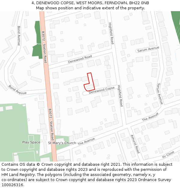 4, DENEWOOD COPSE, WEST MOORS, FERNDOWN, BH22 0NB: Location map and indicative extent of plot