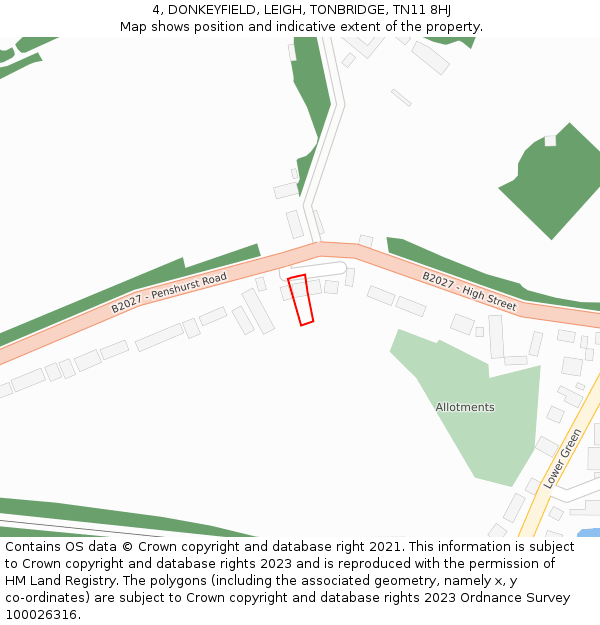 4, DONKEYFIELD, LEIGH, TONBRIDGE, TN11 8HJ: Location map and indicative extent of plot