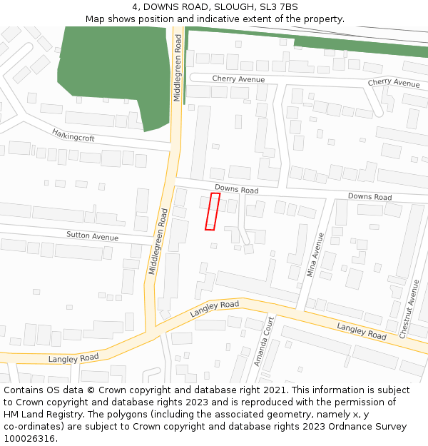 4, DOWNS ROAD, SLOUGH, SL3 7BS: Location map and indicative extent of plot