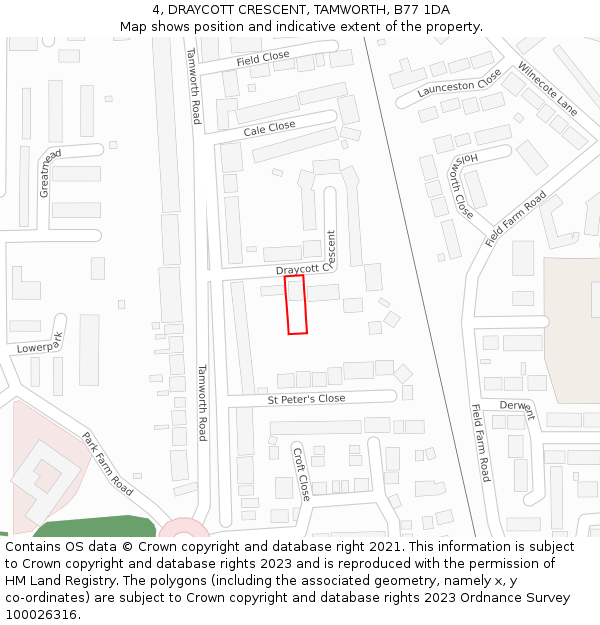 4, DRAYCOTT CRESCENT, TAMWORTH, B77 1DA: Location map and indicative extent of plot