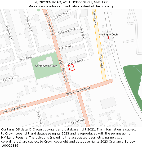 4, DRYDEN ROAD, WELLINGBOROUGH, NN8 1PZ: Location map and indicative extent of plot