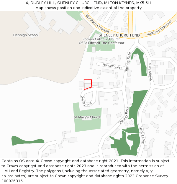 4, DUDLEY HILL, SHENLEY CHURCH END, MILTON KEYNES, MK5 6LL: Location map and indicative extent of plot