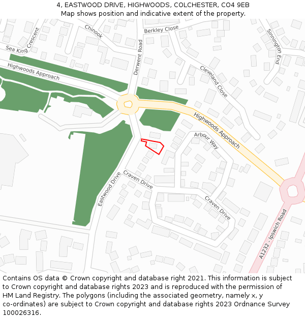 4, EASTWOOD DRIVE, HIGHWOODS, COLCHESTER, CO4 9EB: Location map and indicative extent of plot