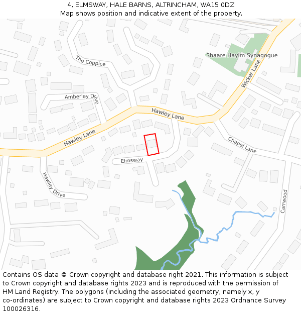 4, ELMSWAY, HALE BARNS, ALTRINCHAM, WA15 0DZ: Location map and indicative extent of plot