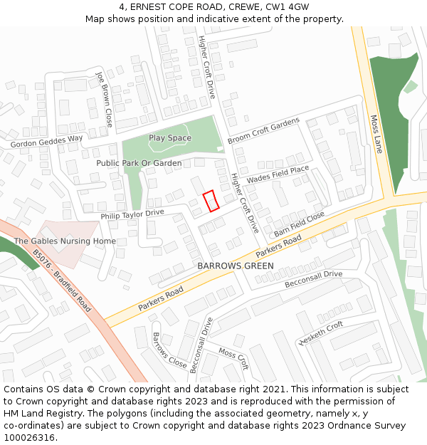 4, ERNEST COPE ROAD, CREWE, CW1 4GW: Location map and indicative extent of plot