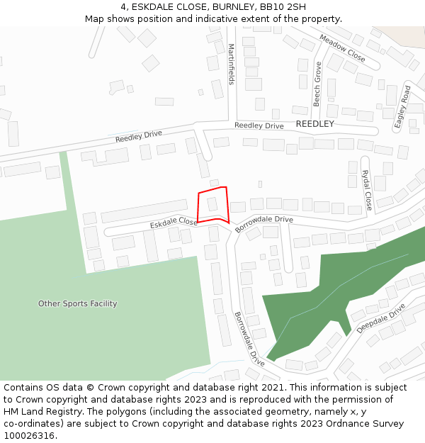 4, ESKDALE CLOSE, BURNLEY, BB10 2SH: Location map and indicative extent of plot