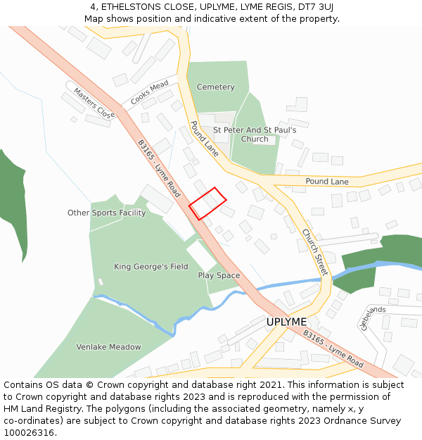 4, ETHELSTONS CLOSE, UPLYME, LYME REGIS, DT7 3UJ: Location map and indicative extent of plot