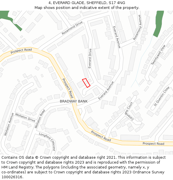 4, EVERARD GLADE, SHEFFIELD, S17 4NG: Location map and indicative extent of plot